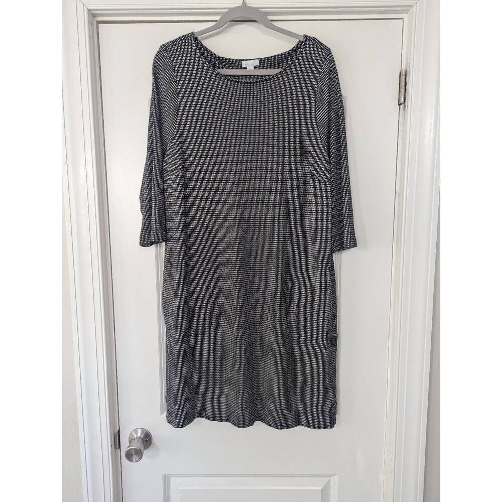 J. Jill Ponte Shift Dress women's size Large black textured 3/4 sleeve‎ stretch